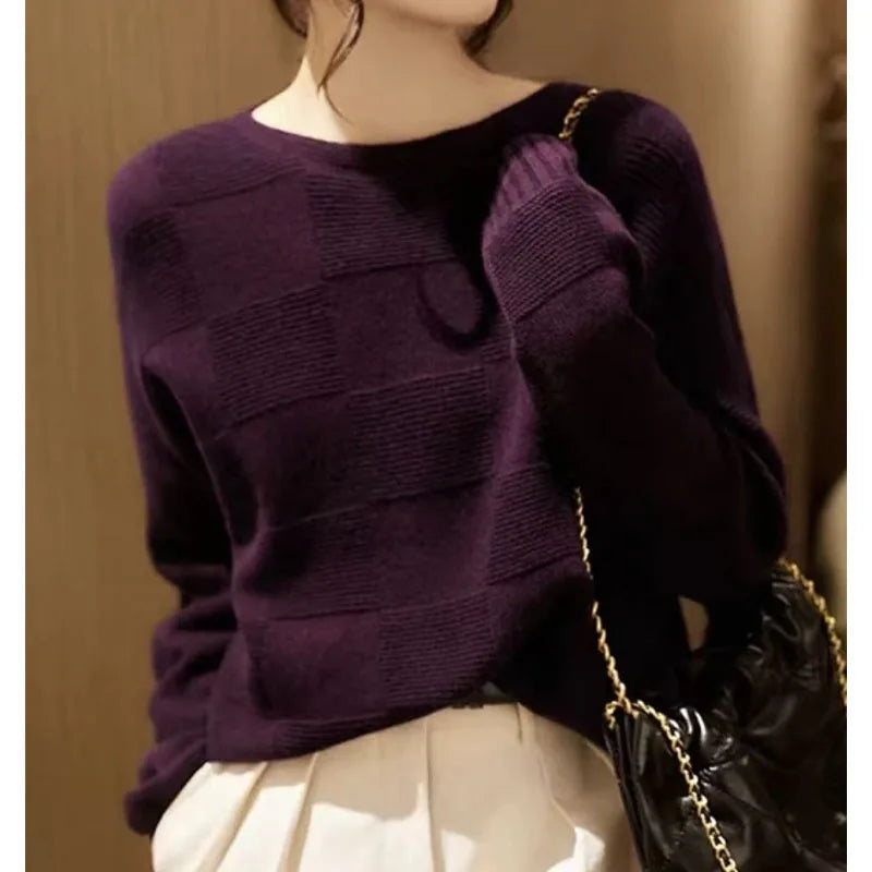 New Spring and Autumn Fashion Korean Edition Solid Color Round Neck Top Loose and Versatile Style Youth Reducing Women's Sweater