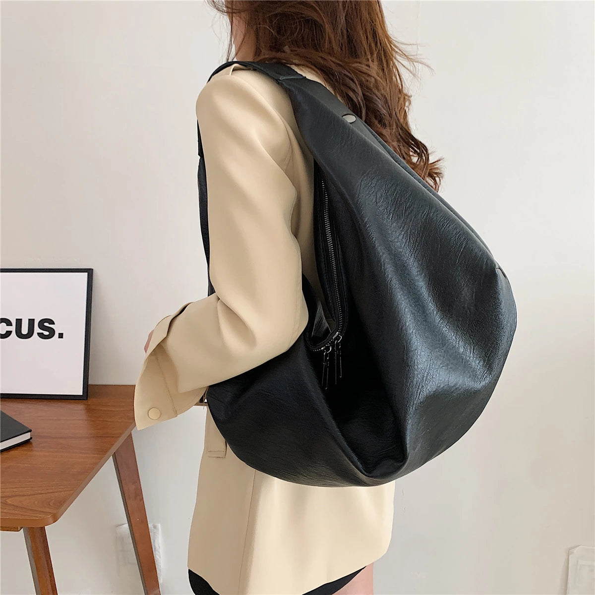 Borsa Donna Nera Grande Hobo - Pelle Morbida Viaggio Shopping
