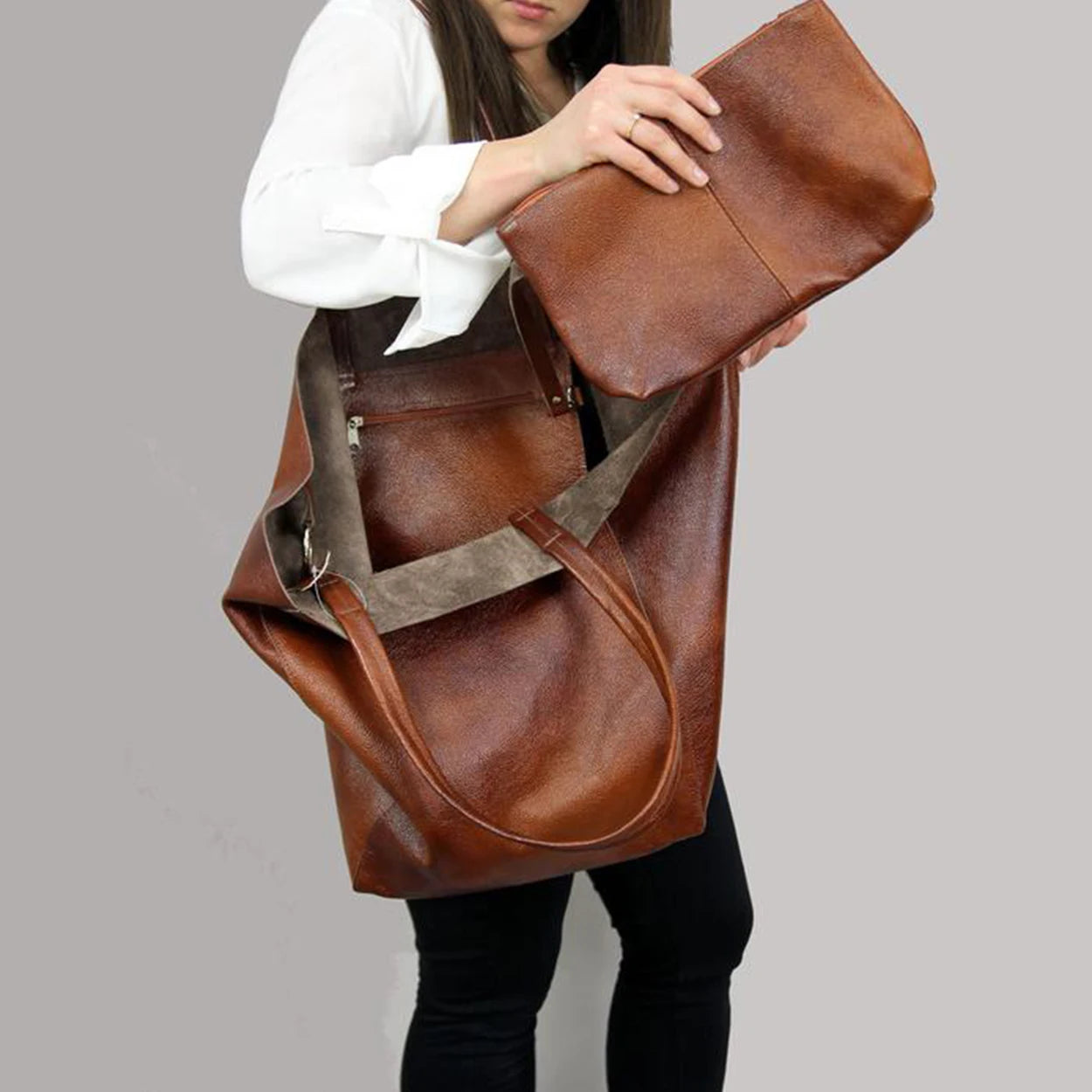 Set 2 Borse Donna Retro - Tote e Pochette Grande Capacità Spiaggia