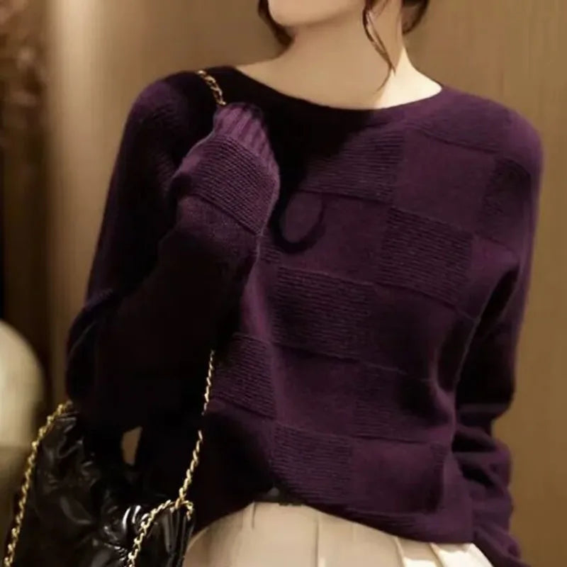 New Spring and Autumn Fashion Korean Edition Solid Color Round Neck Top Loose and Versatile Style Youth Reducing Women's Sweater